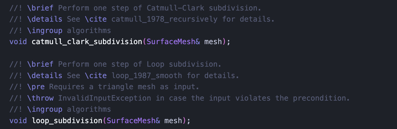 Teaser image: simple function-based subdivision API